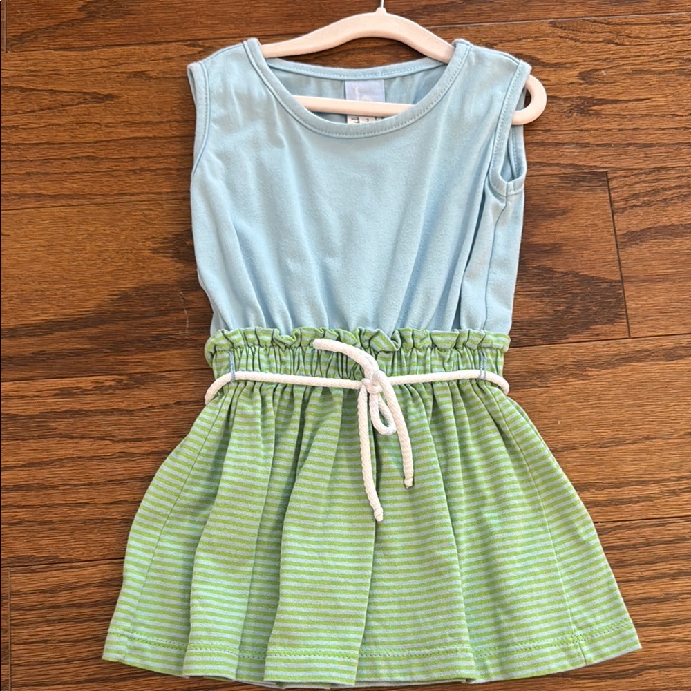 Bella Bliss Blue and Green Striped Dress, 2t